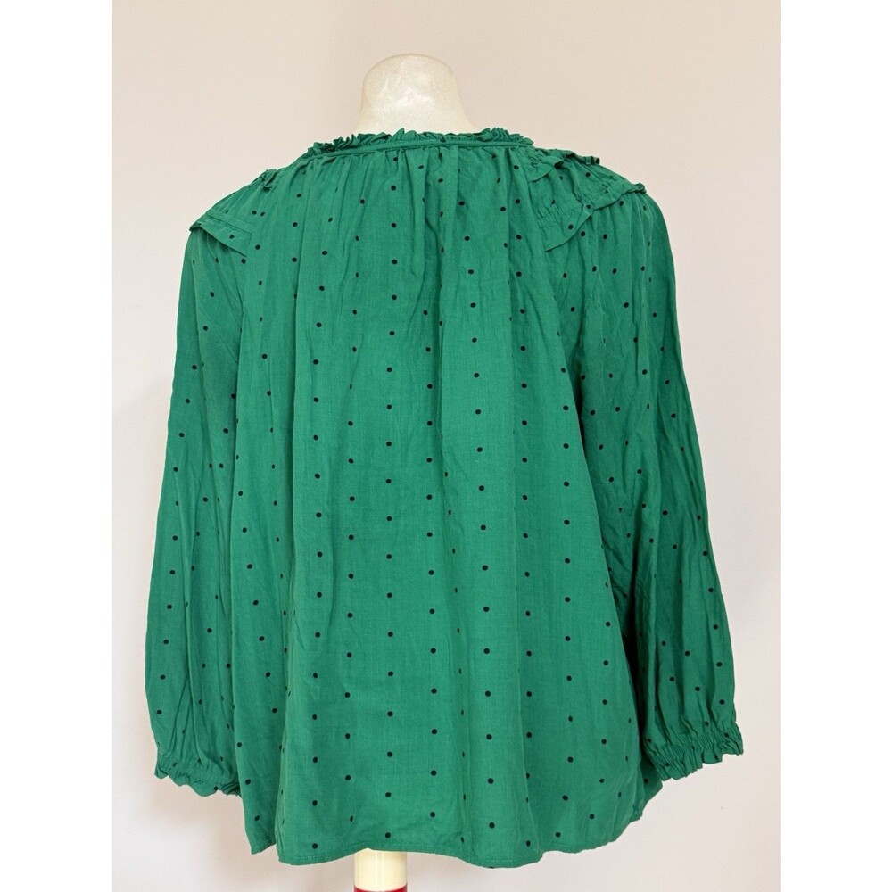 Crown And Ivy Top Green Puffy Sleeve Tassel tie Peasant Top XL Polka Dot - Picture 7 of 8